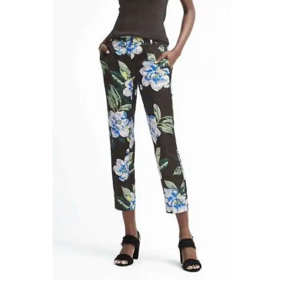 Banana Republic Avery-Fit Floral Pants Rayon Linen Black Inseam 26 Size 0 Career - Picture 1 of 9